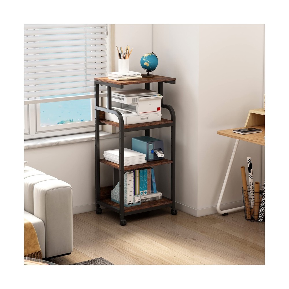 4-Tier Printer Stand with Adjustable Storage Shelf, Large Tall Printer Table ...