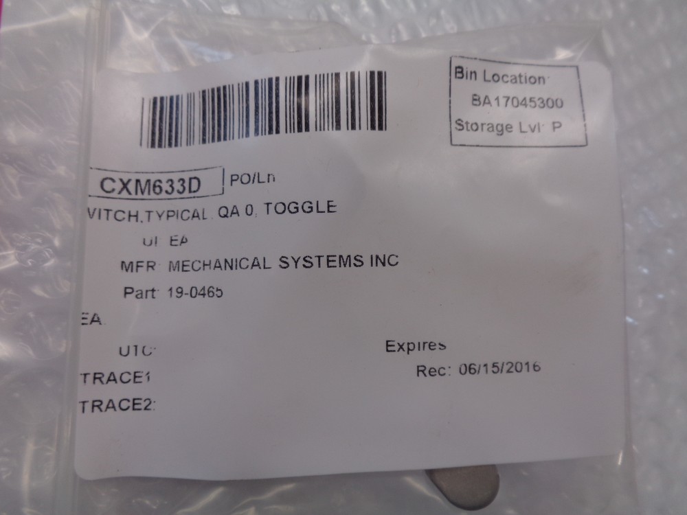 MECHANICAL SYSTEMS 19-0465 TOGGLE SWITCH NSNP