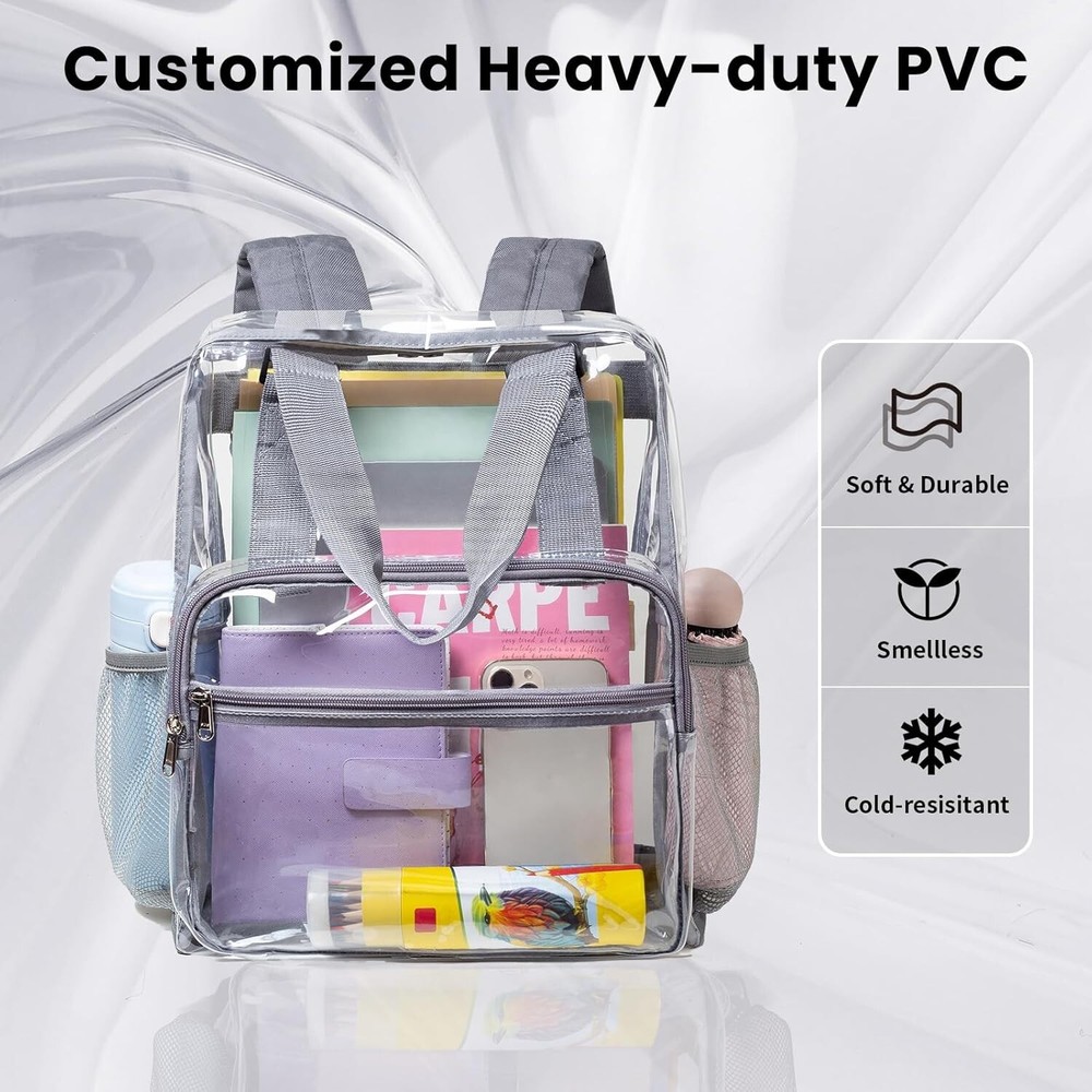 Vorspack Clear Backpack Heavy Duty - Large Book Bag with Grey