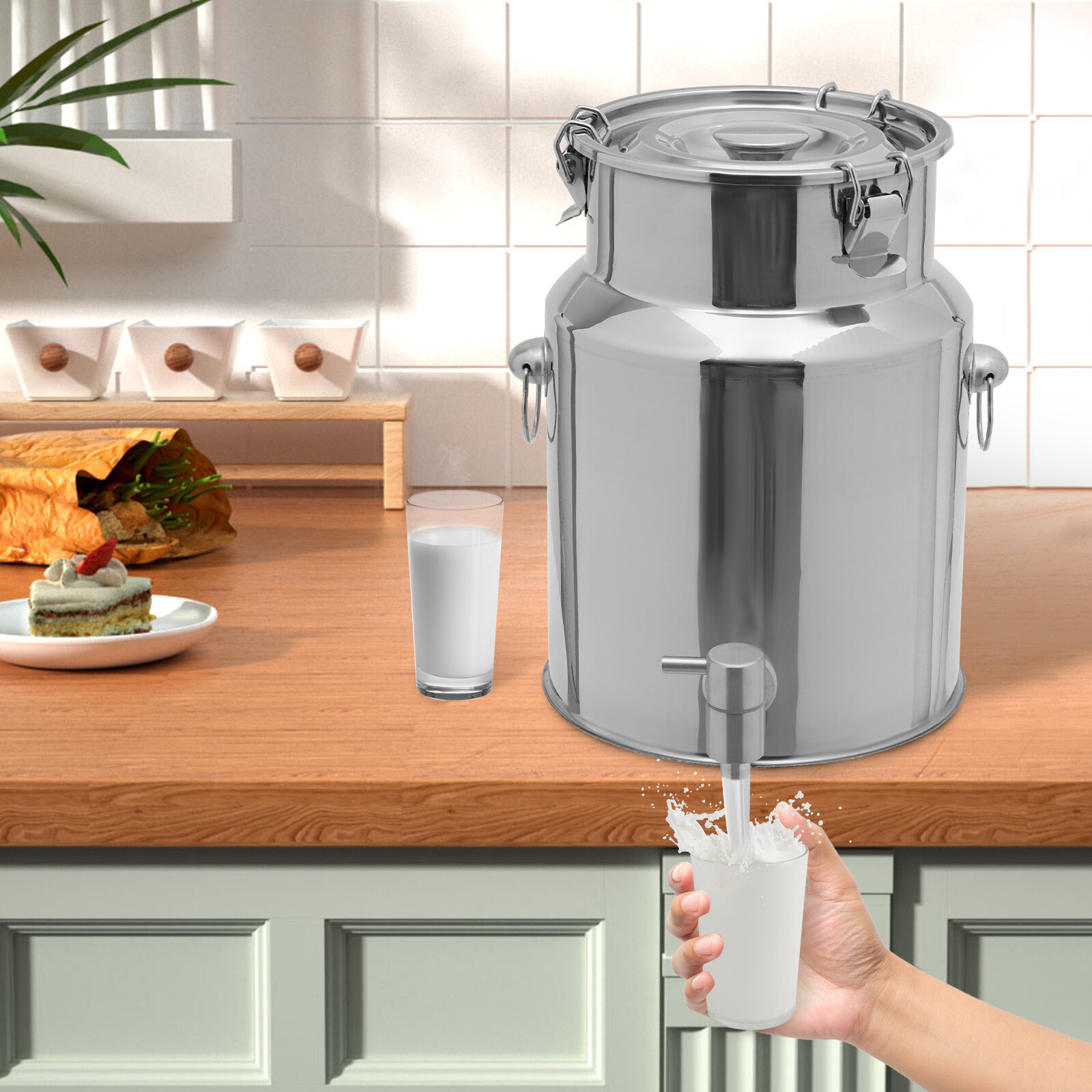 10L/2.64Gallon Milk Can with Faucet&Sealed Lid, Heavy Duty Bucket Bottle