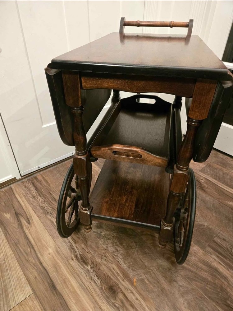 Antique solid oak bar cart with removable tray