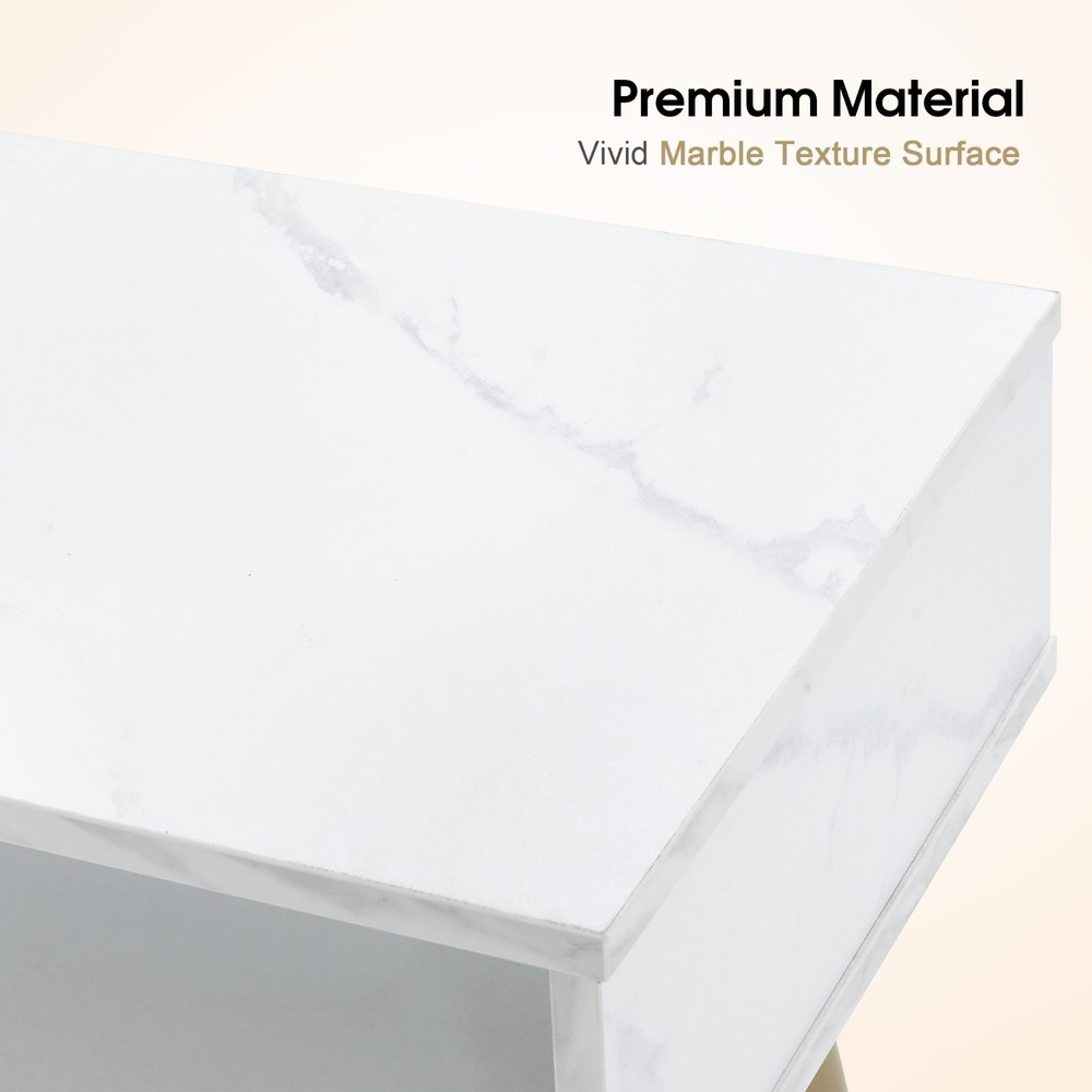 Manicure Table, Nail Desk with Marble Texture, Nail Table with Lockable Drawer