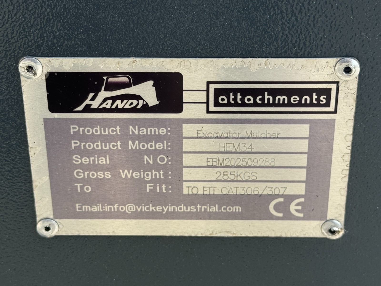 Handy Excavator Forestry Drum Mulcher CAT 306/307 36" 50MM 4-8 Ton