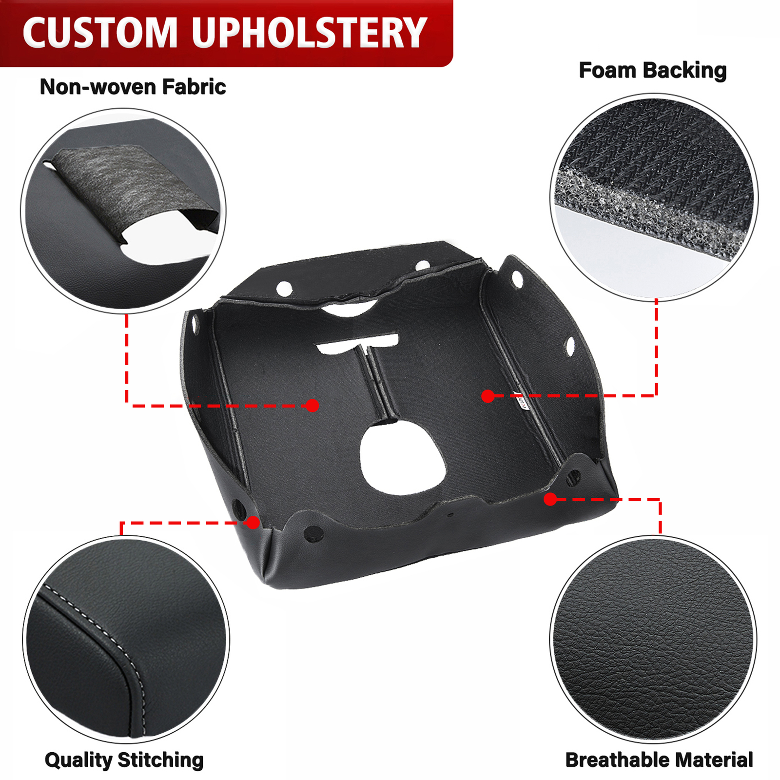 Fits Chevy Silverado 2019-2024 Center Console Lid Armrest PU Leather Cover Black