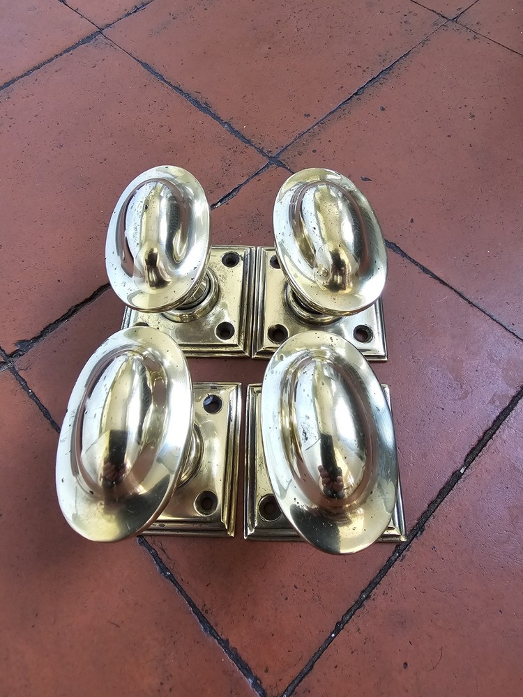 Antique original set 4 mortice lock brass door knobs