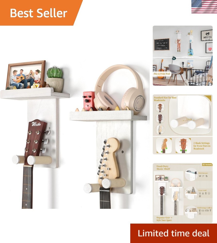 Rustic Wood Guitar Wall Mounts - 2 Pack