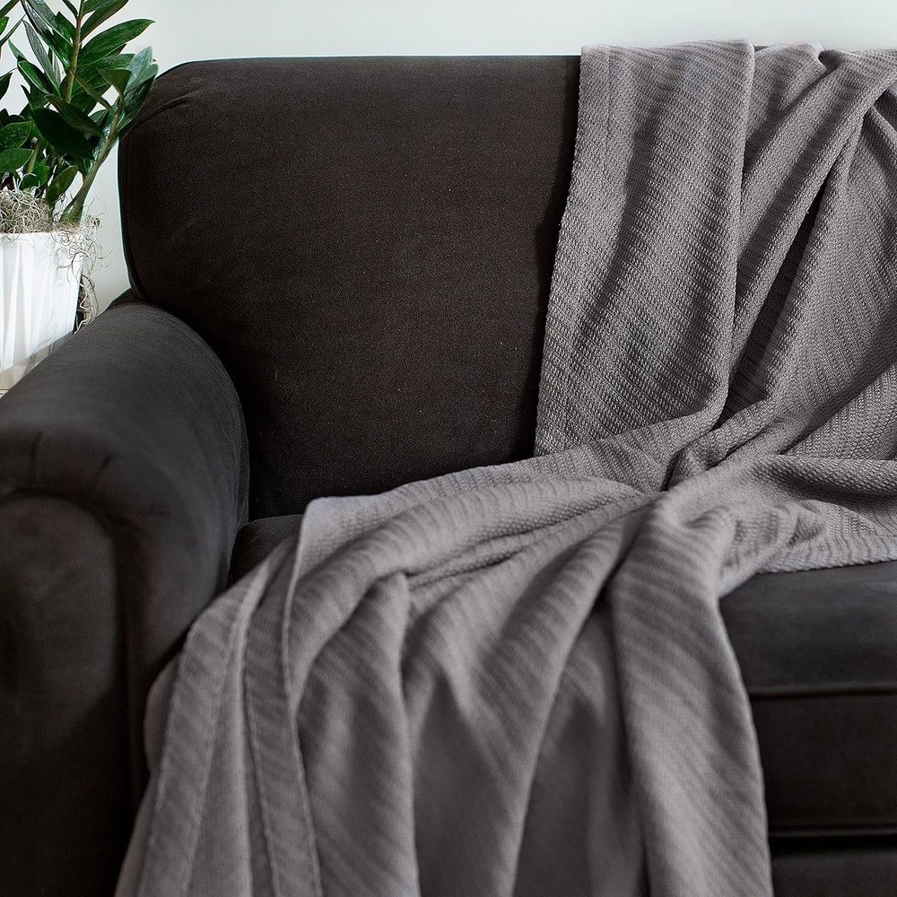 Durable Herringbone Twill Throw Blanket, King Size Lightweight Cotton Fabric
