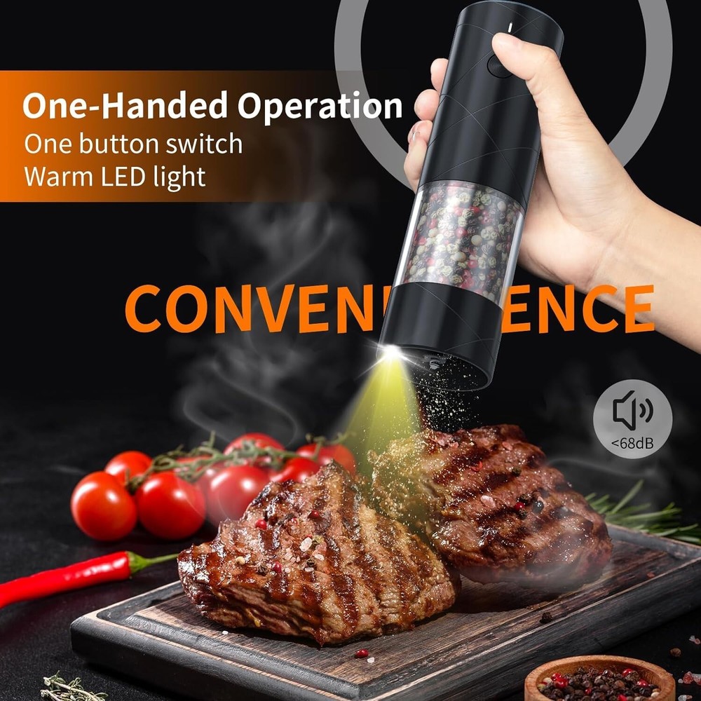 Versatile Electric Salt and Pepper Grinders with Adjustable Coarseness & Light