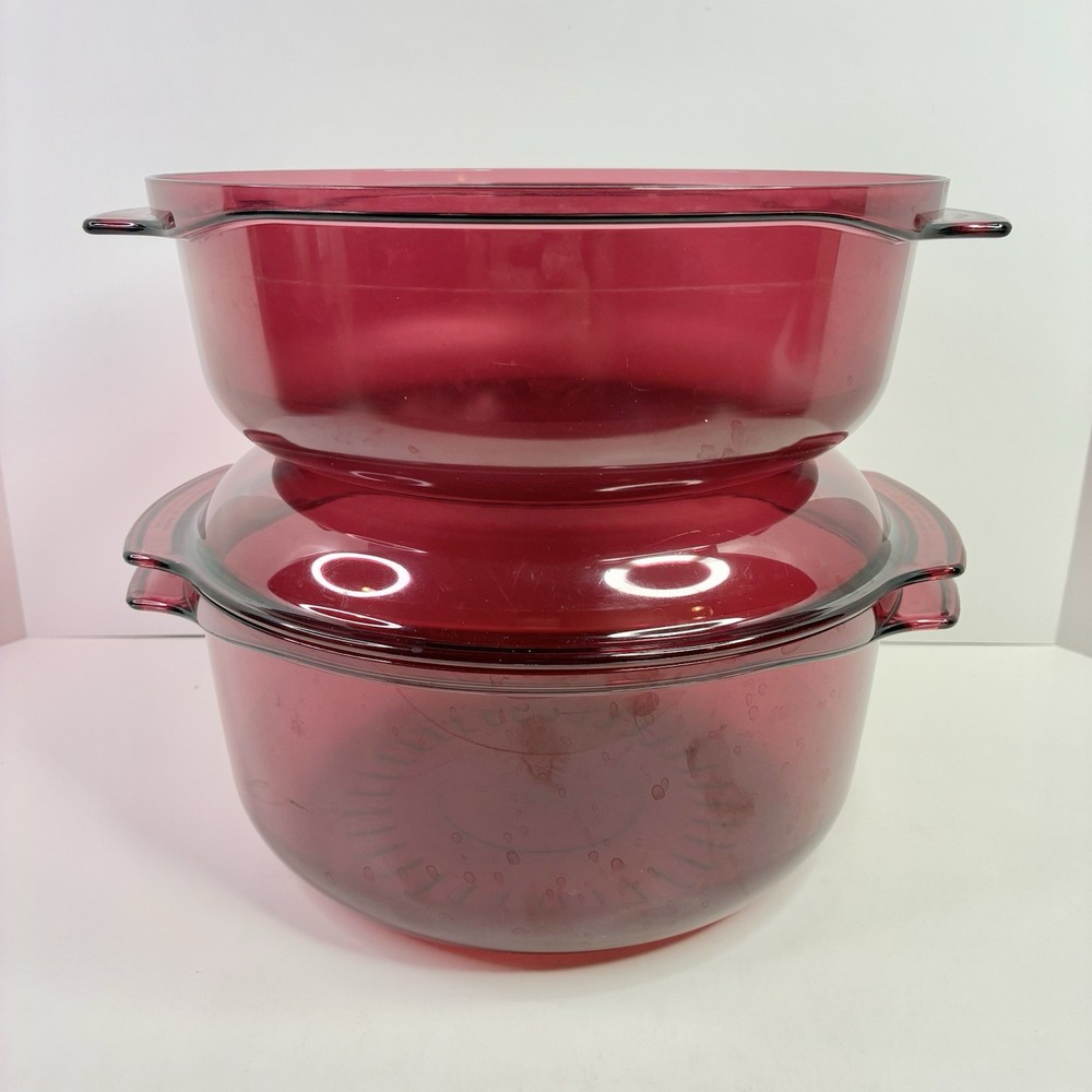 4 pc Tupperware Microwave Stack Cooker/Steamer Cranberry USA VTG *READ*