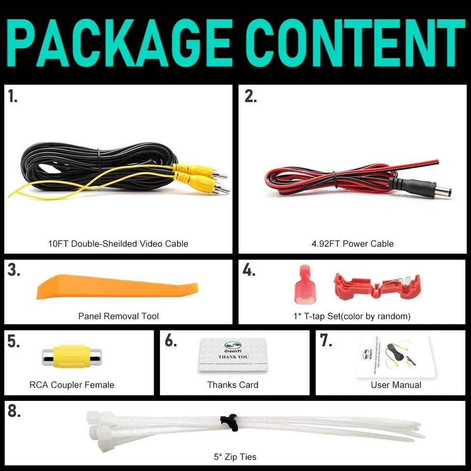 10FT Double-Shielded RCA Backup Camera Extension Cable with Coupler Kit
