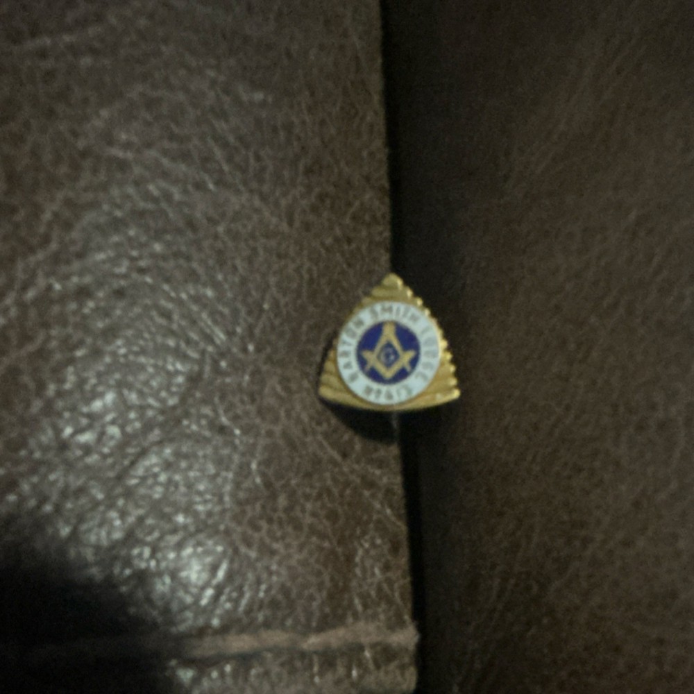 Masonic Gold Tone Blue Square & Compass Triangular Lapel Pin