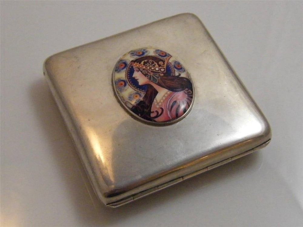 1912 HM STERLING SILVER & ENAMEL CARD/CLOCK CASE