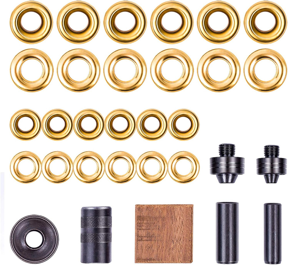 Grommet Kit, 3/8" and 1/2" Solid Brass Grommets with Eyelets Setting Tool and St
