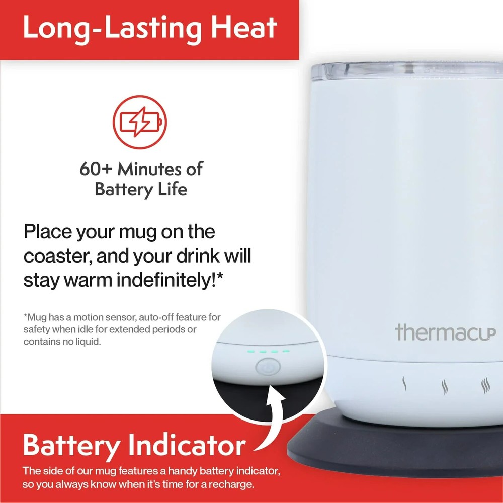 Thermacup Self-Heating Temperature Controlled Coffee Mug - 12 oz (Cloud White)