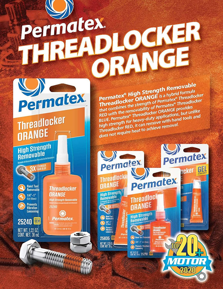 25210 High Strength Removable Threadlocker Orange Liquid, 10 Ml