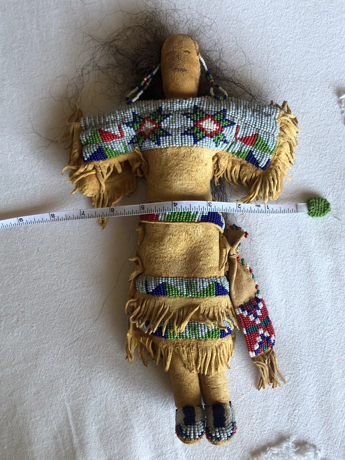 1900s Lakota Native American Handmade, 12” Doll, Finely Beaded, Human Hair
