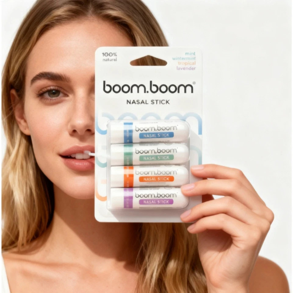 GENUINE BoomBoom Nasal Stick Assorted (4 Pack) Boosts Focus Enhances Breathing