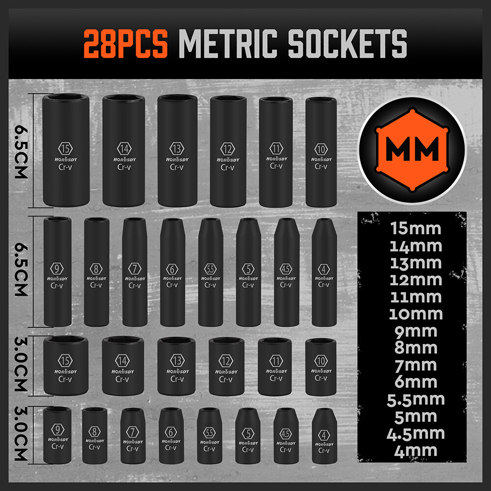 56PC 1/4" Drive Shallow & Deep 6-Point Socket Set Extension Bar Universal Joint