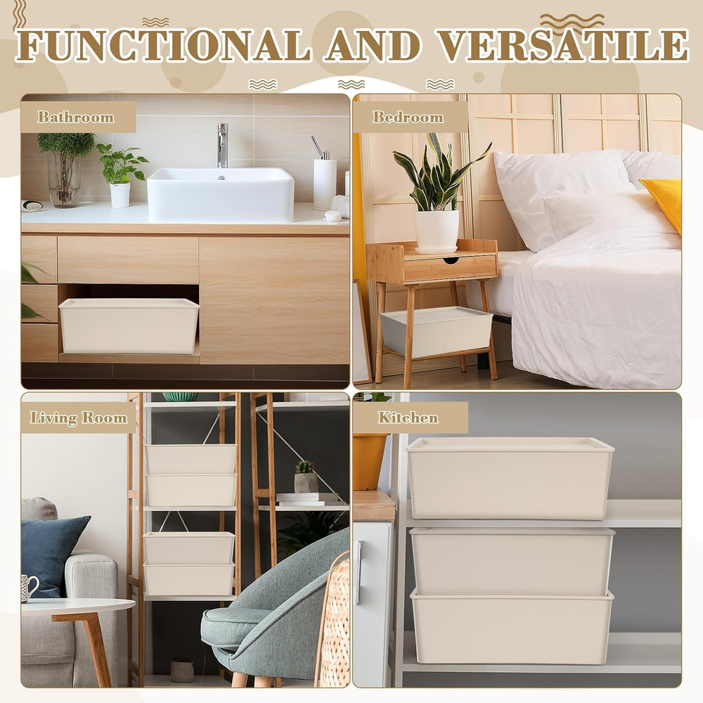 6 Pcs Plastic Storage Bins with Lids Stackable Storage Containers Durable Box Ba