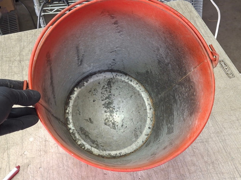 Vintage Wheeling Galvanized Fire Fireman Firefighter Bucket w/ Round Bottom