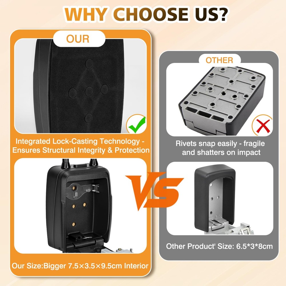 Key Lock Box, Lock Box for Keys with Code, Wall Mount Key Lockbox with Remova...