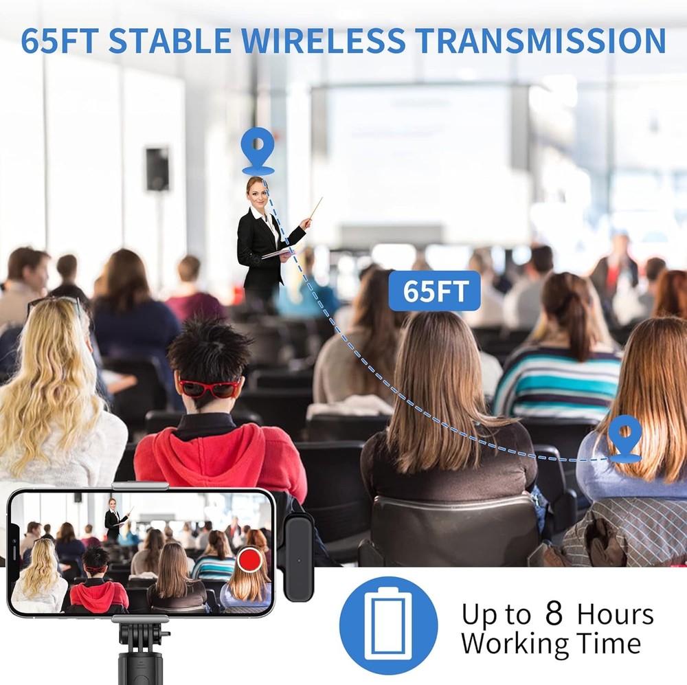 2 Pack Professional Wireless Lavalier Microphone for iPhone Normal, Black
