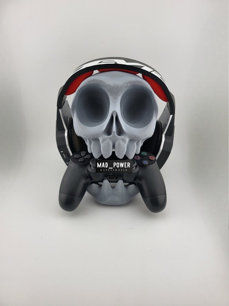 PS5 Controller Stand and headset Holder Unique 3D Printed Skull- Gaming Display