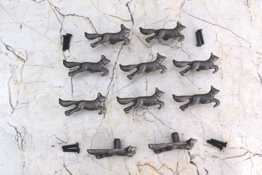 Cast iron Fox Shape cabinet drawer door knobs Vintage handles pull 10pcs