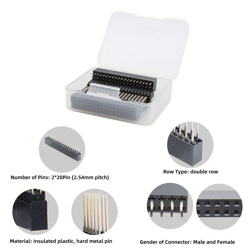 40 Pin Stacking Female Header Kit for Raspberry Pi GPIO Extensions – 2x20 Pack