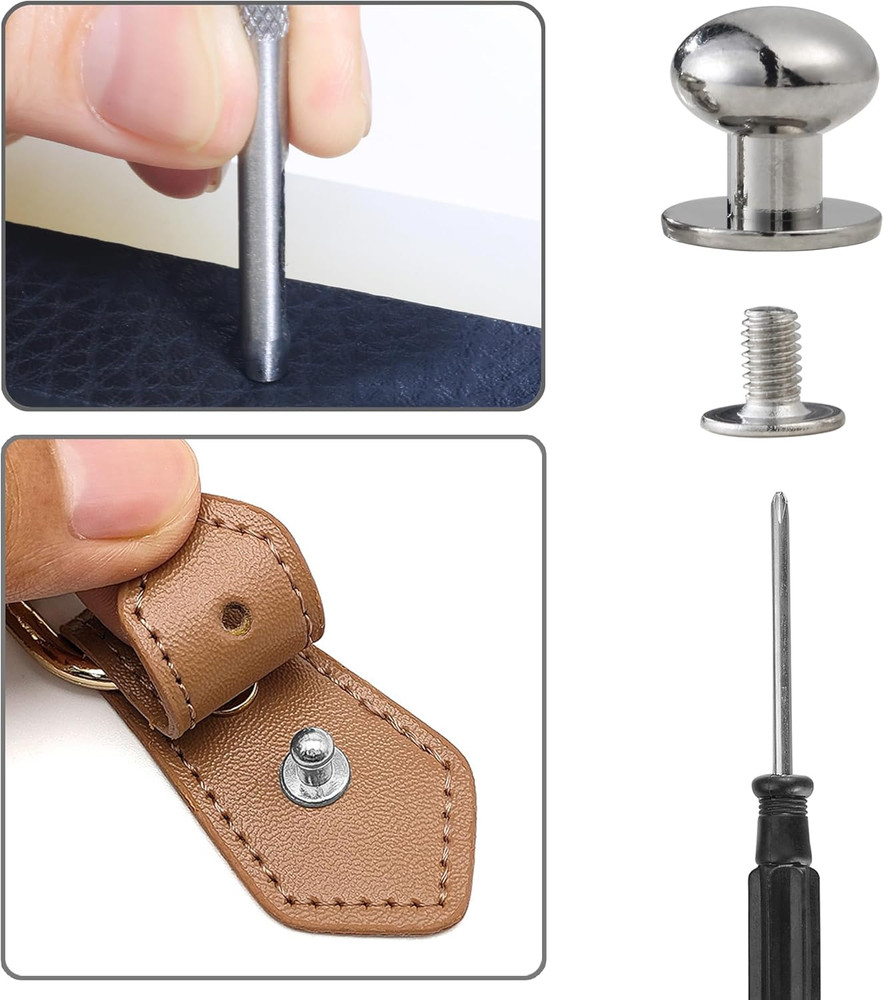 120 Sets Round Head Button Stud Assorted Sizes Button Screw Stud for Leather Chi