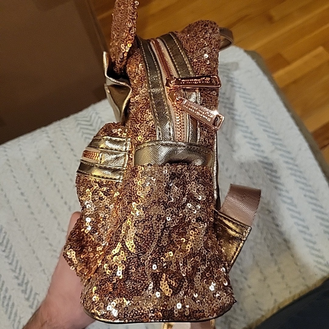 Disney Parks Minnie Mouse Sequin Mini Backpack Rose Gold Clean