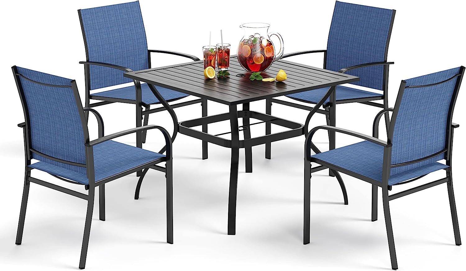 5 Piece Patio Furniture Set Outdoor Rectangle Metal Table Patio Dining Chair Set