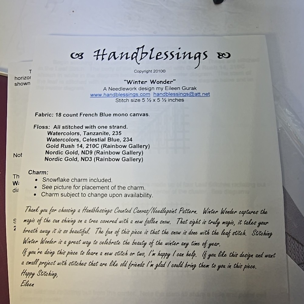 Handblessings Eileen Gurak Needlework Designs Winter Wonder Needlepoint Pattern