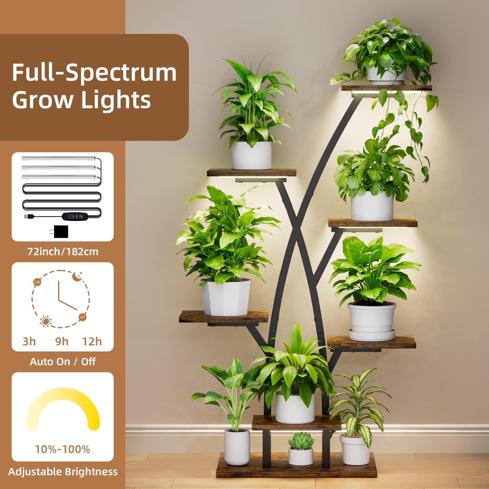 7-Tier Plant Stand with Grow Lights Corner Shelf Indoor Flower Display Rack