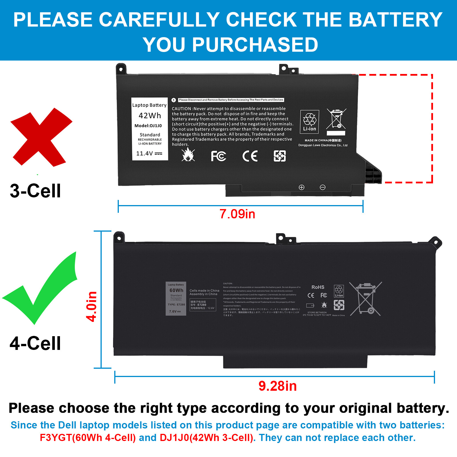 ✅LOT F3YGT Battery For Dell Latitude 12 13 14 E7280 E7480 7480 7490 7380 DM3WC✅