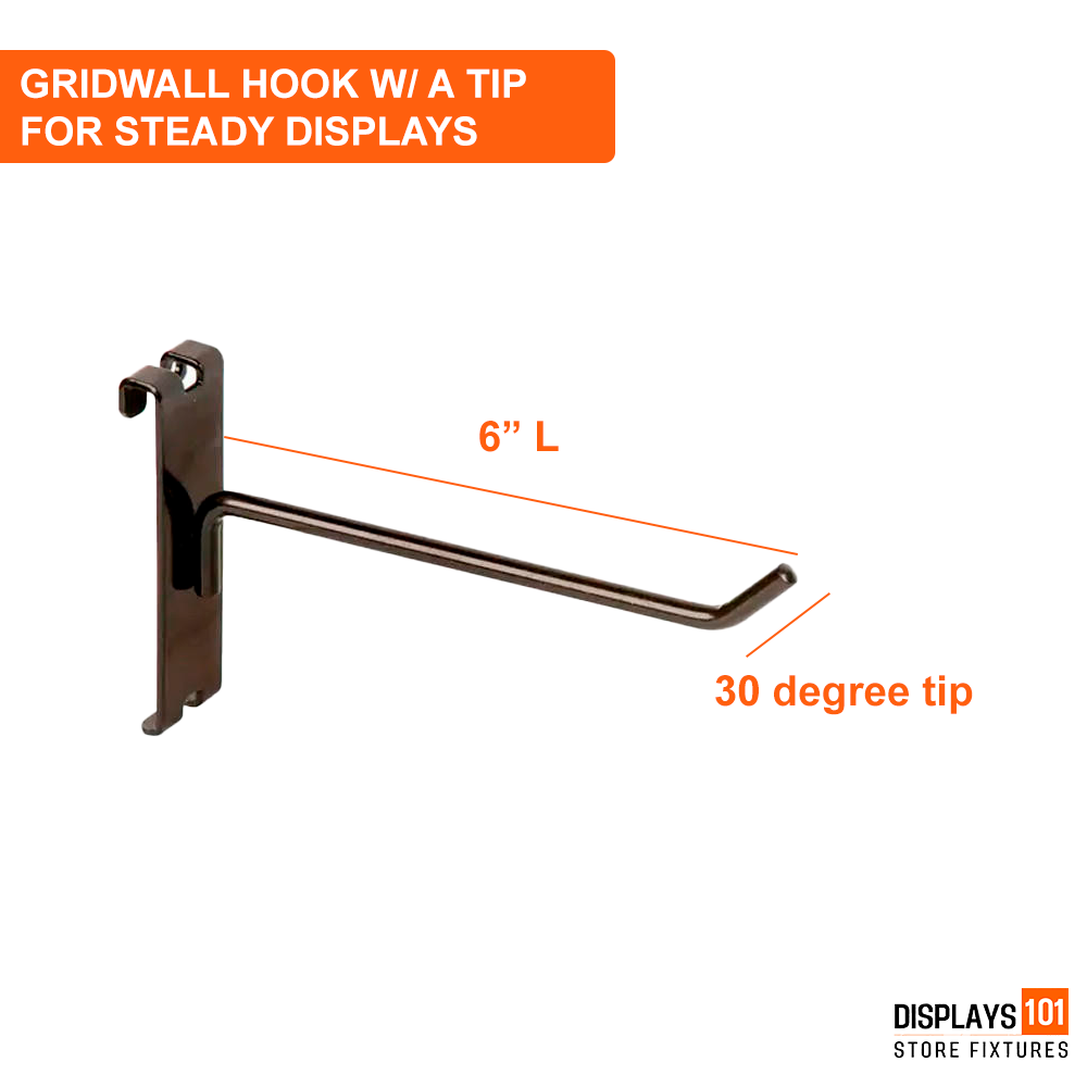 6" Gridwall Hooks | 100-Pack Black Hooks For Grid Panel Displays - NEW