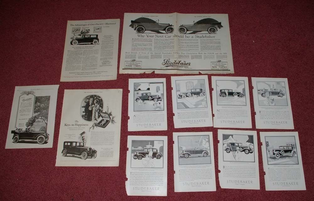 12 different 1917 &1920s Studebaker Auto Car Ads