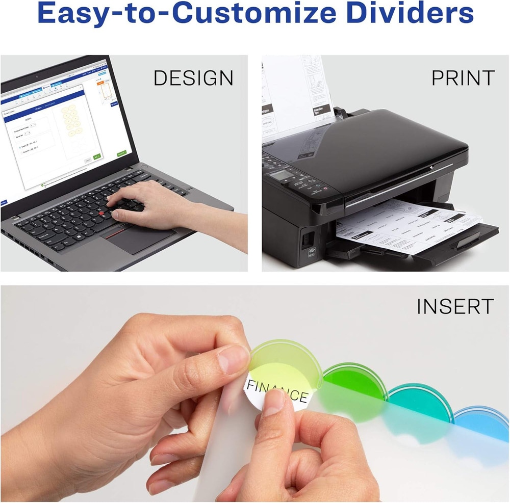 Insertable Style Edge Plastic Dividers for 3 Ring Binders, 8-Tab Set, Multicolor