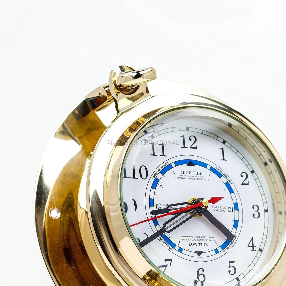 9" Solid Brass Porthole Time and Tide Clock
