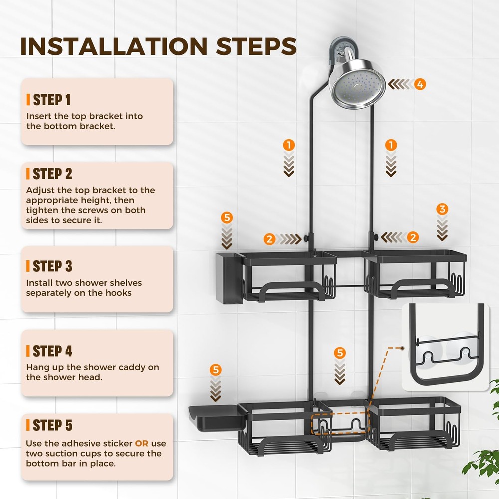 Shower Caddy Hanging for Handheld Showerheads Adjustable Split Shower Caddy, ...