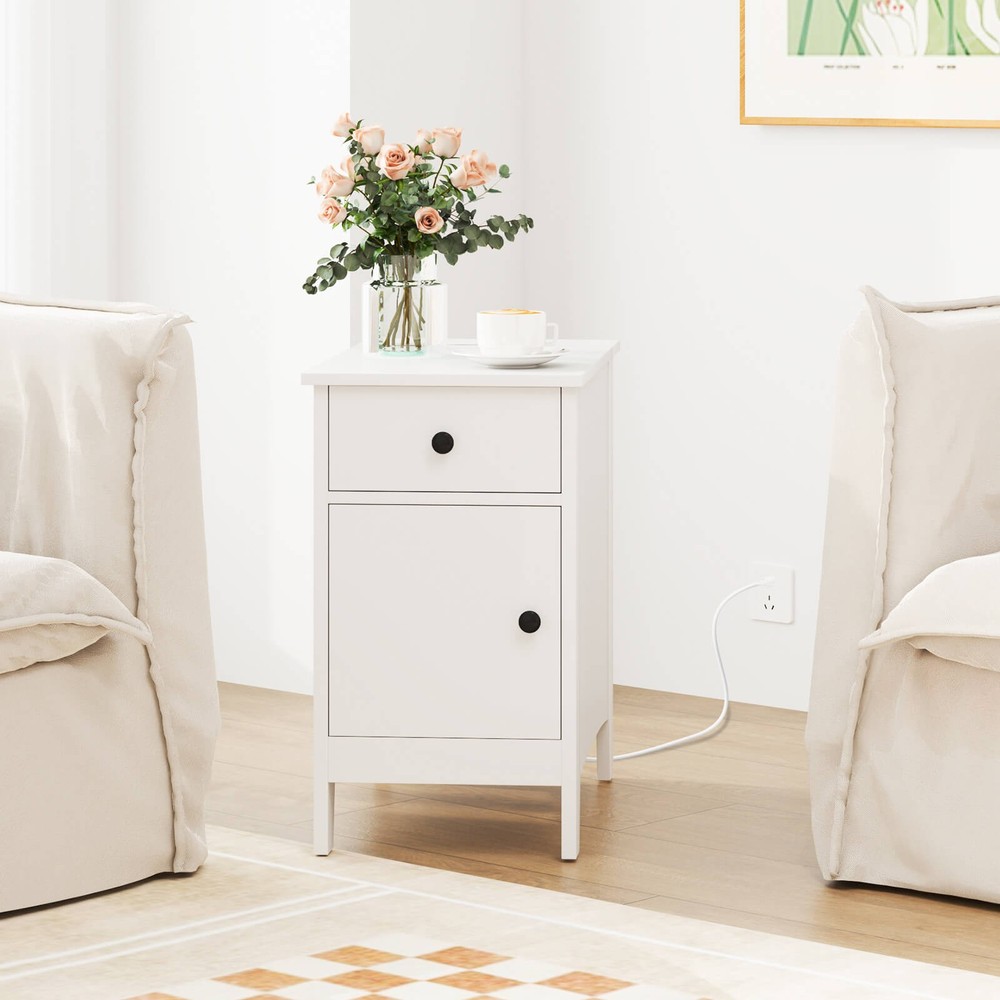 End Table with Charging Station Flip Top Bedside Table with USB Ports & Outlets