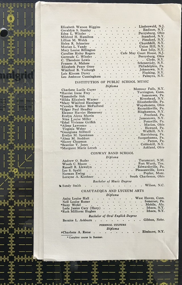 Vintage Ithaca NY Conservatory Commencement Program 1926