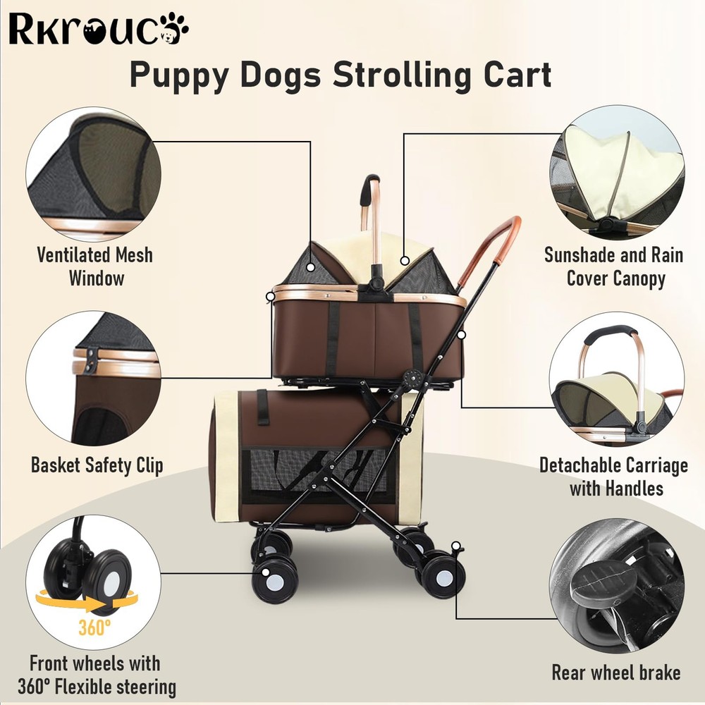 Foldable Double Pets Stroller for Dog Portable Cat Strollers for Small Medium...
