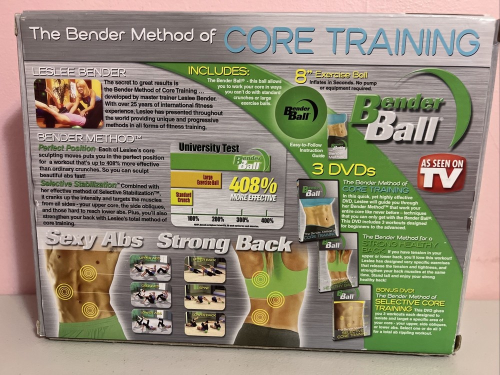 NEW BENDER METHOD BENDER BALL Core Abs Back Training Workout Kit 3 DVDs & Ball