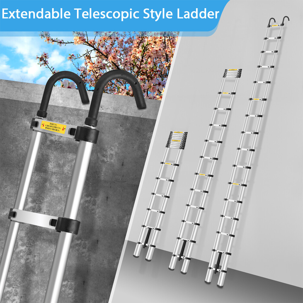 6.2M Portable Heavy Duty Aluminium Telescopic Ladder Extendable With Safety Hook