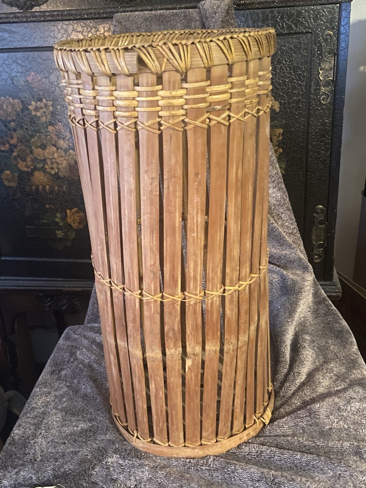 Vintage Rattan Bamboo Umbrella Stand Holder 20 Inches Tall 9 Inches Across