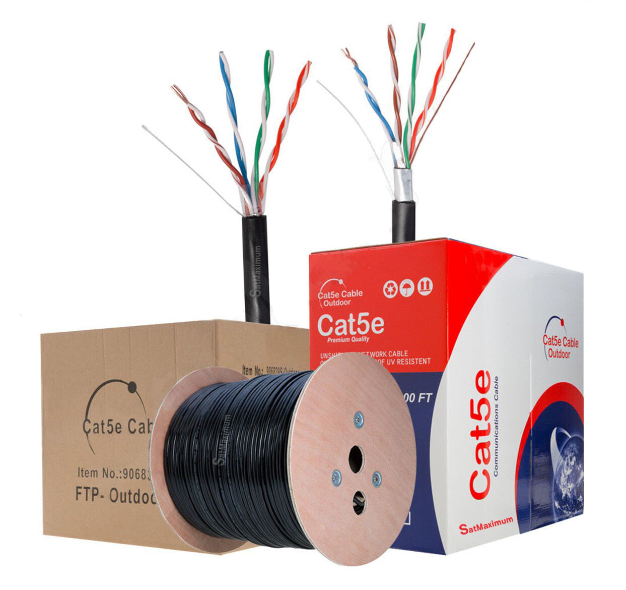 Cat5e OUTDOOR 500ft, 1000ft Cable Waterproof Ethernet Solid Direct Burial Cable
