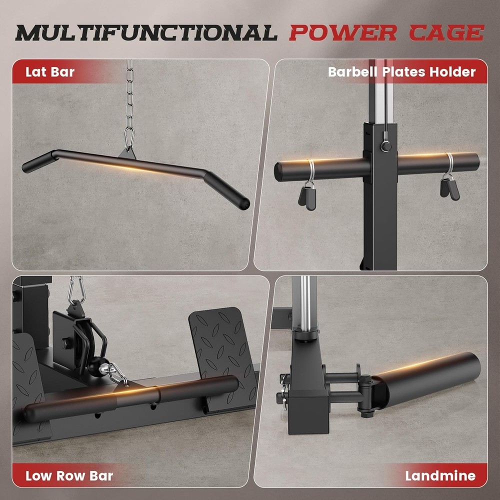All-in-One Smith Machine Power Cage Power Rack with LAT-Pull Down System Home Gy