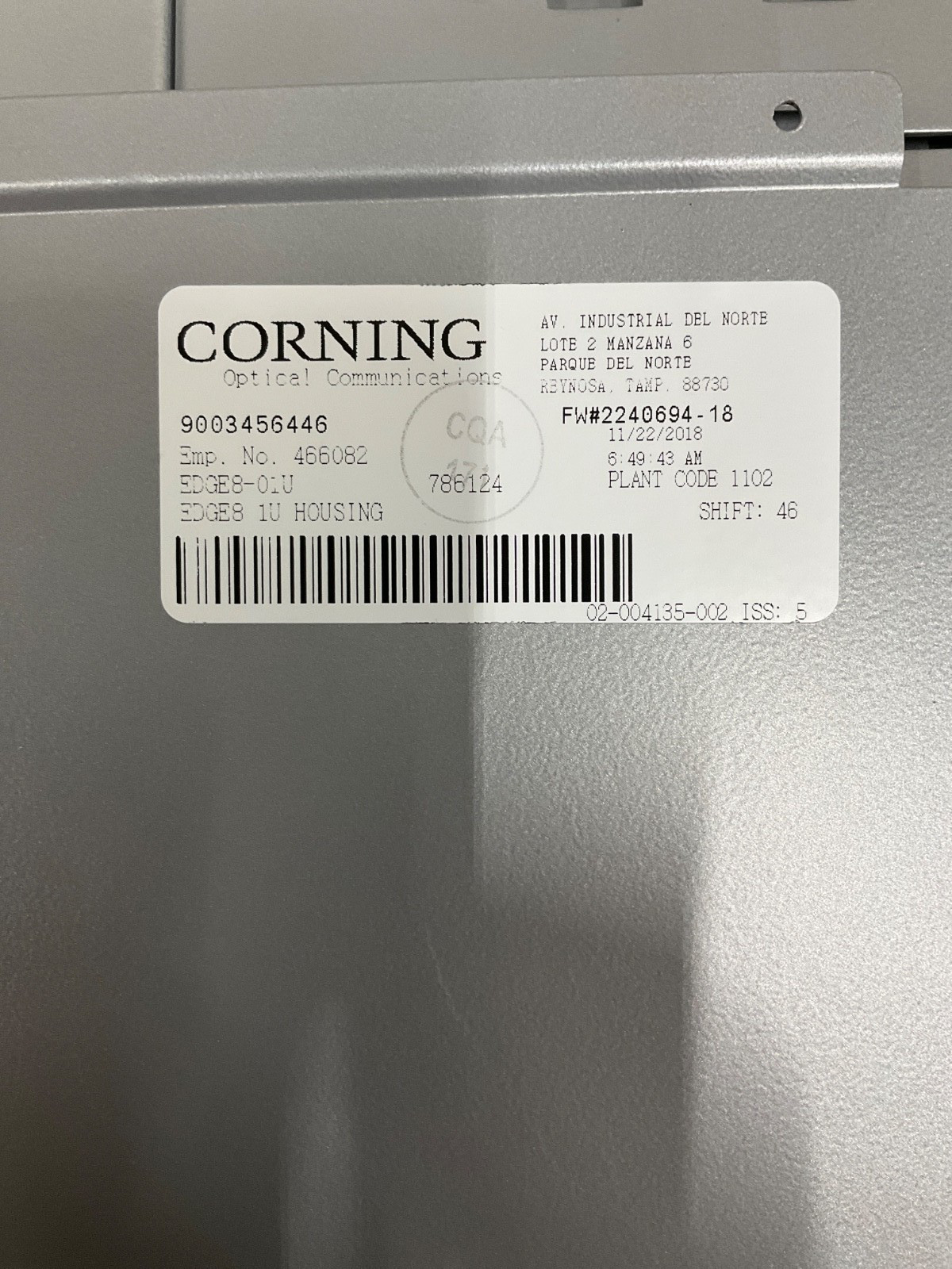 Corning EDGE8-01U Housing Rack Mount Enclosure