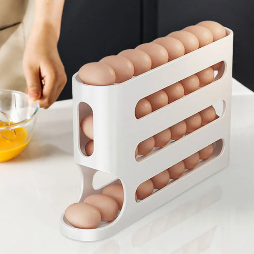 4-Tier Roll down Refrigerator Egg Dispenser Auto Rolling Egg Holder Storage Rack